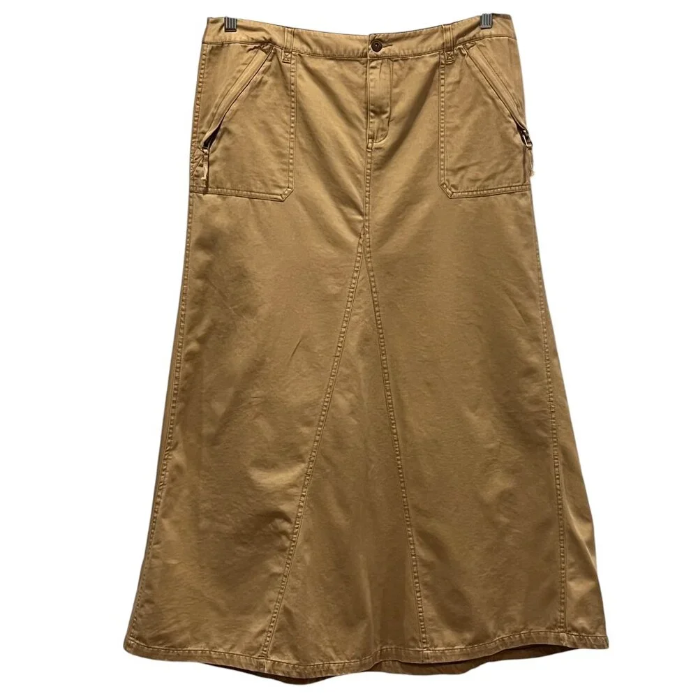 Stamp 10 Vintage Khaki Maxi Skirt, Cotton, 14